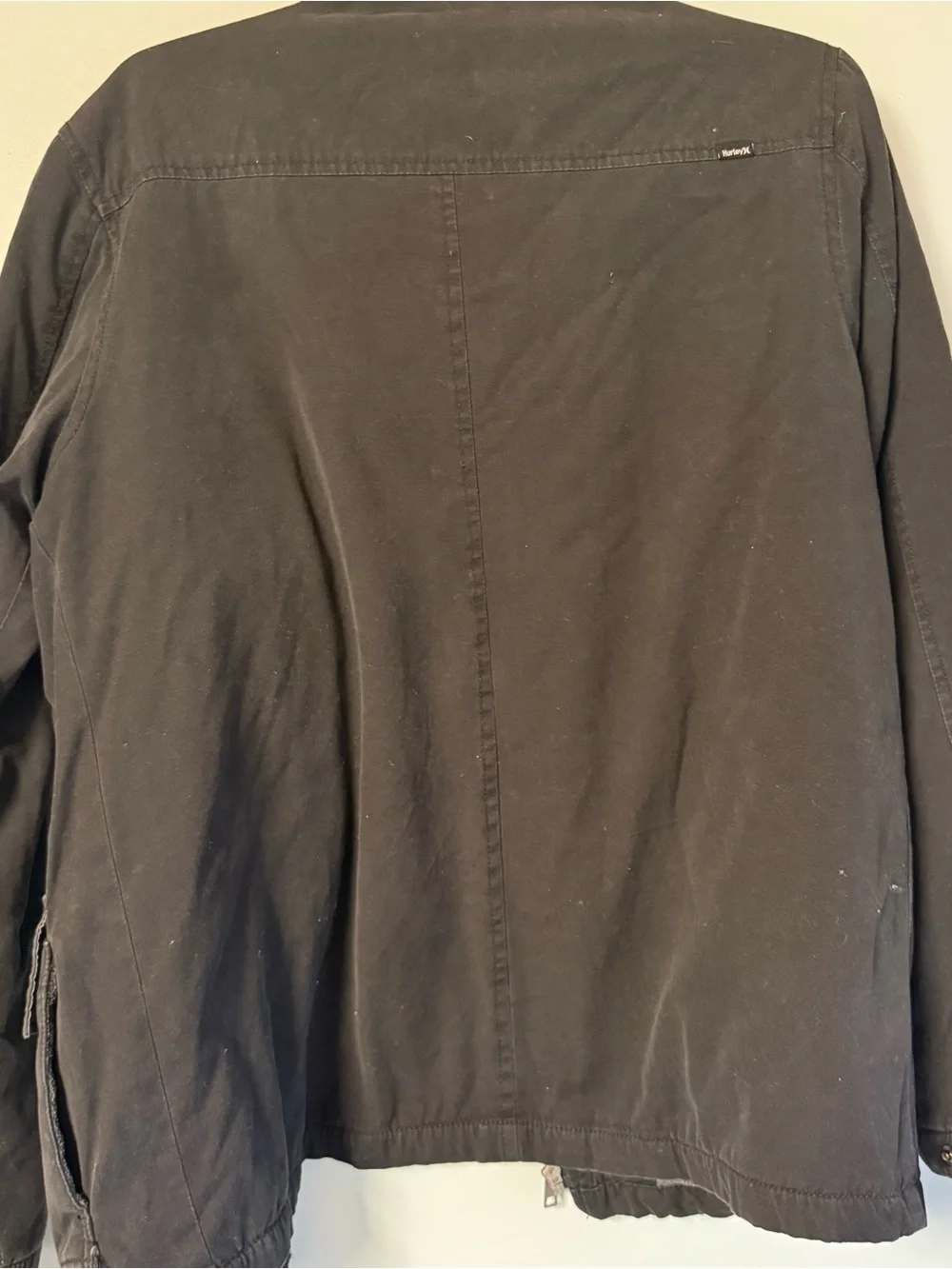 Hurley Men's Black Military Field Jacket with Multiple Pockets